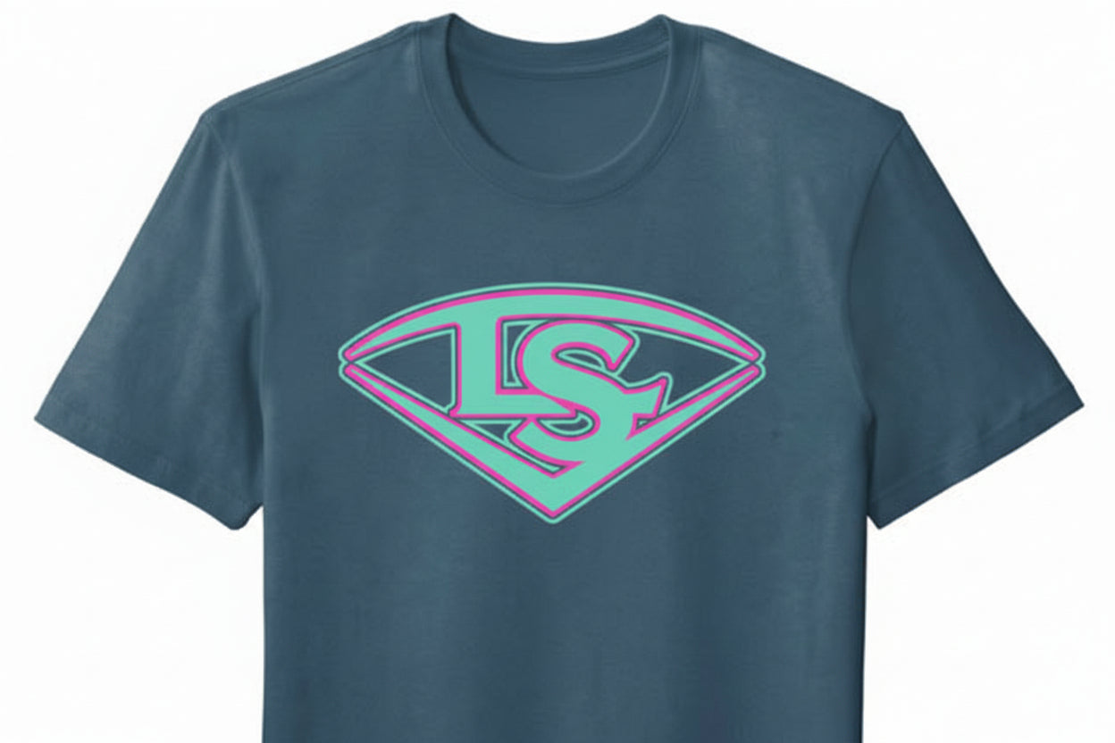 Louisville Slugger Heather Navy Flex T Shirt - Teal/Neon Pink