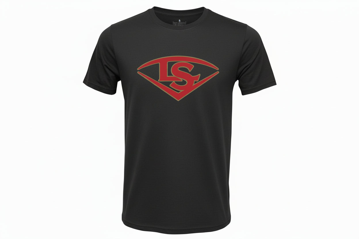Louisville Slugger Heather Black Soft Flex T Shirt-Red/Gold