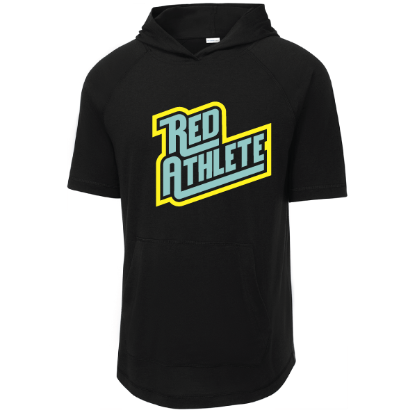 Red Athlete Short Sleeve Tri-Blend Fleece Hoodie - Black