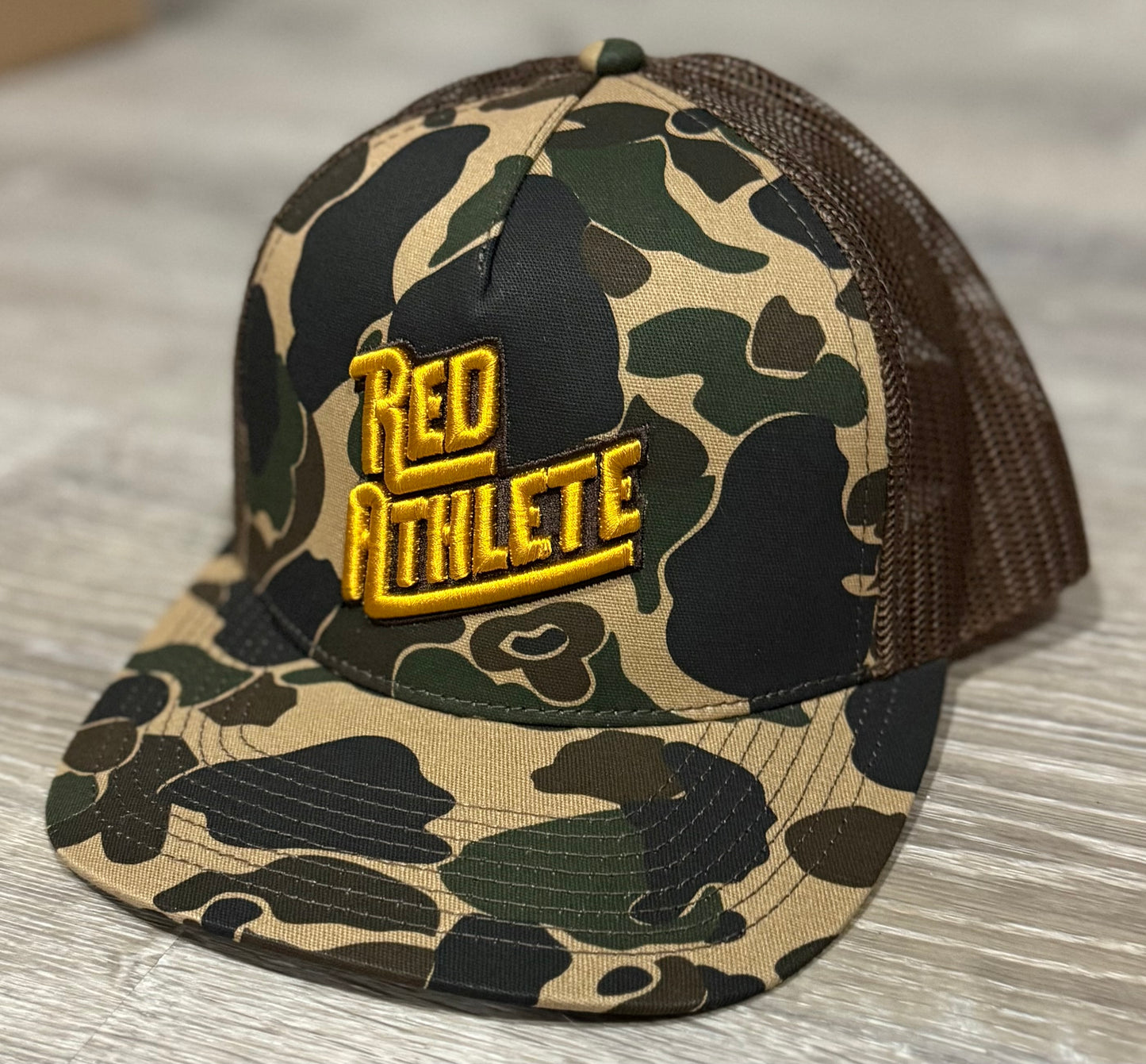 Red Athlete Duck Camo Snapback Hat