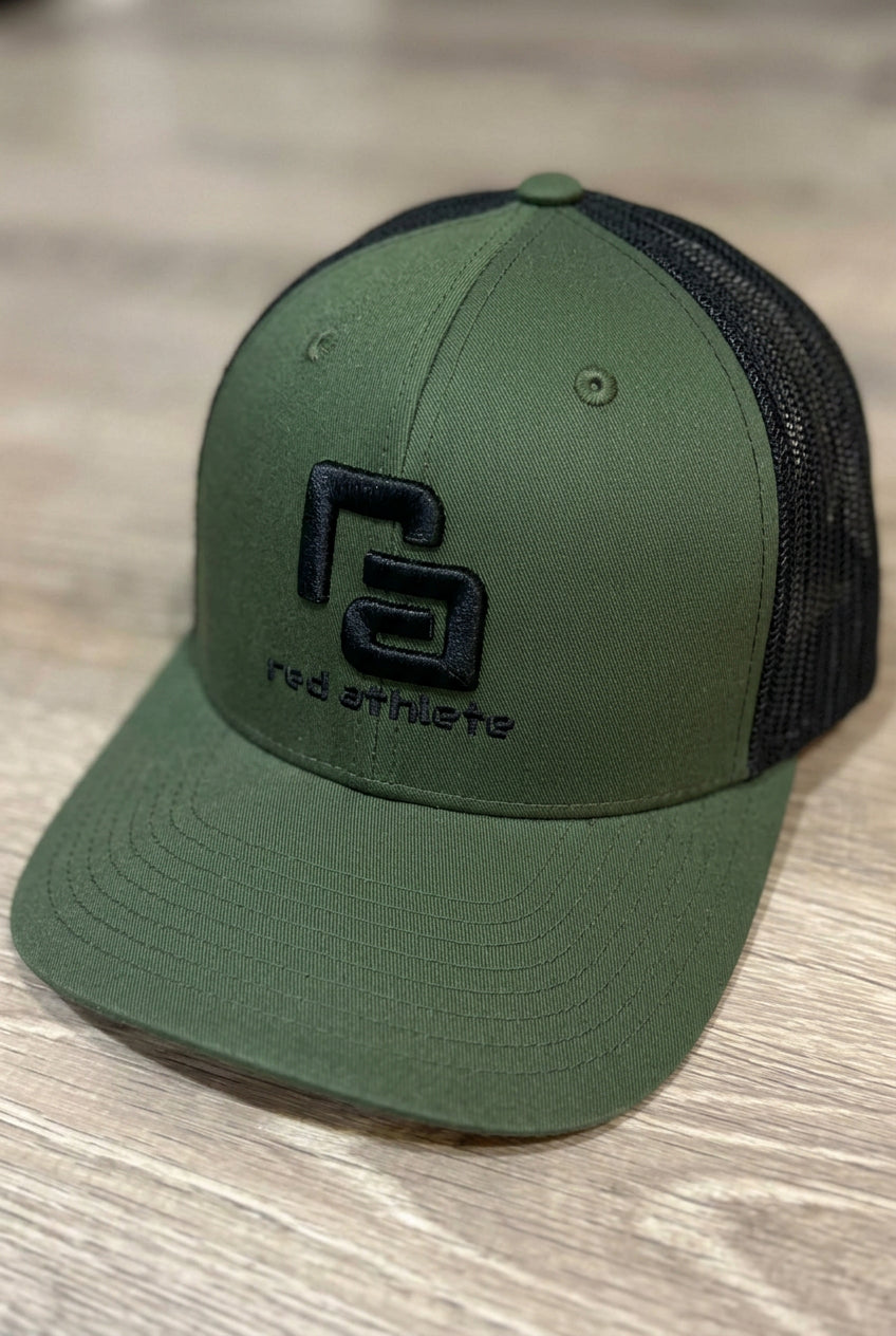 Red Athlete Snapback Trucker - Army Green