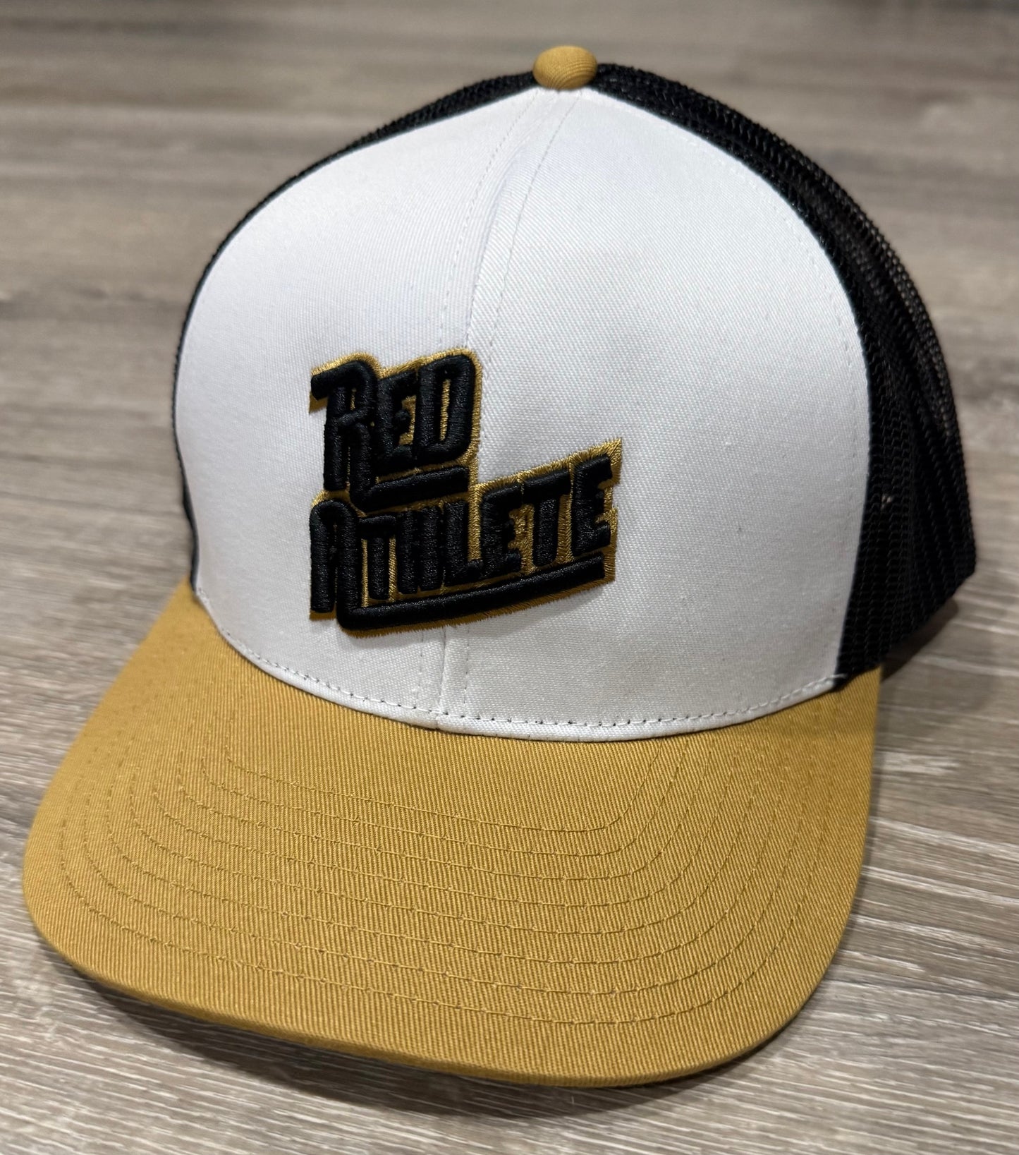 Red Athlete Snapback Trucker- White/Amber/Black