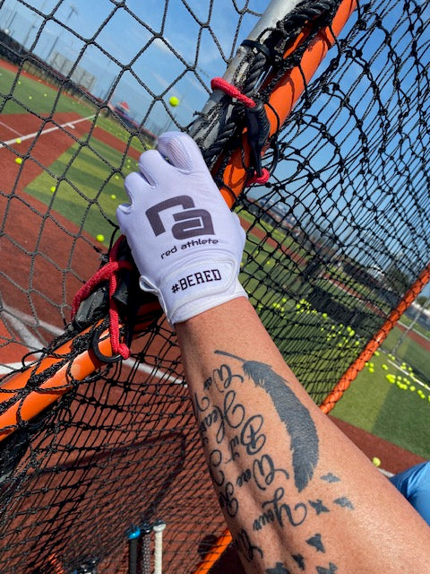 Red Athlete Batting Gloves - White