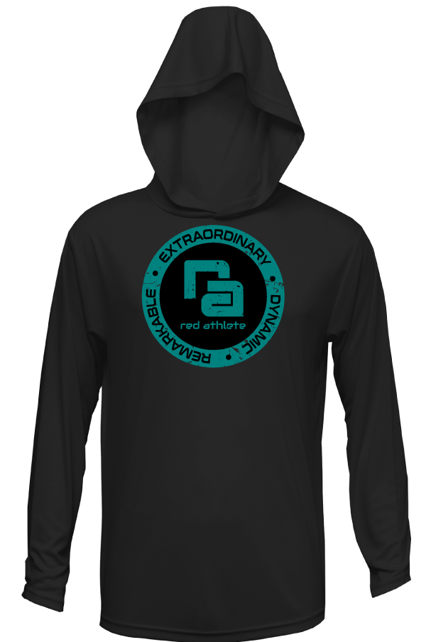Red Athlete T Shirt Hoodie - Black/Teal