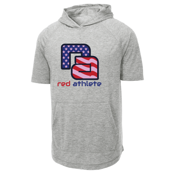 Red Athlete Short Sleeve T-Shirt Hoodie - Light Gray