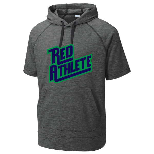 Red Athlete Short Sleeve Tri-Blend Fleece Hoodie - Heather Grey (Navy/Green)