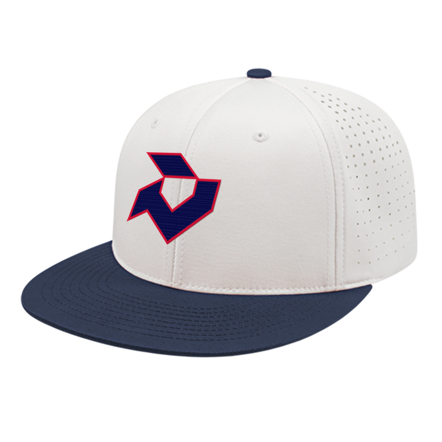 DeMarini White/Navy Blue Performance Flexfit - Navy/Red Logo