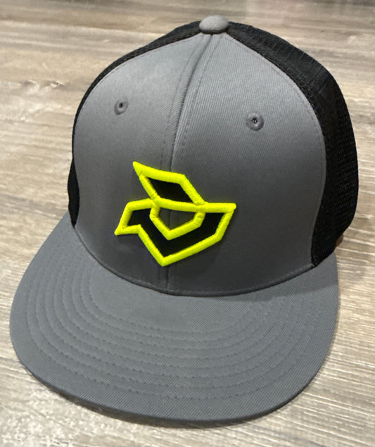 Demarini Graphite/Black Performance Flexfit Trucker - Black/Optic Yellow Logo