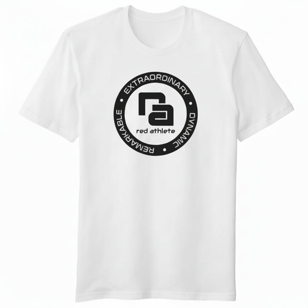 Red Athlete White Flex T Shirt - Black Logo