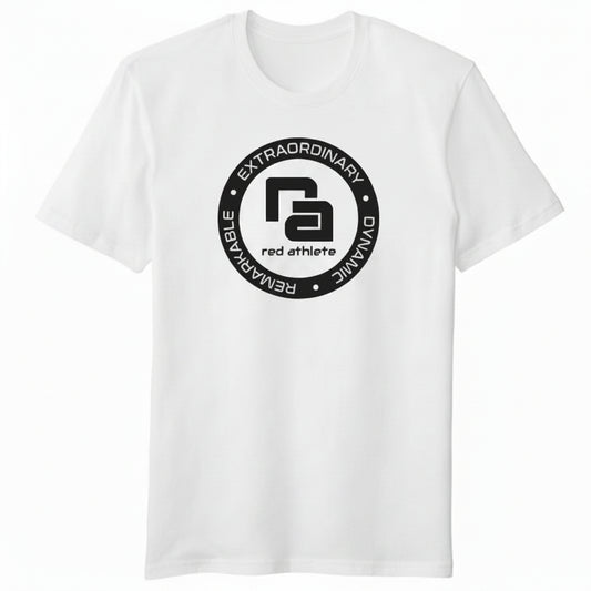 Red Athlete White Flex T Shirt - Black Logo