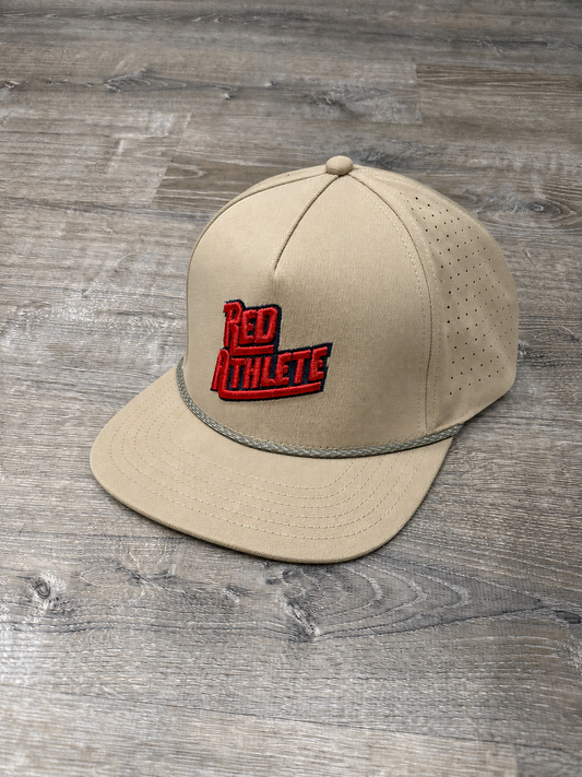 Red Athlete Perforated Snapback Rope Hat - Tan