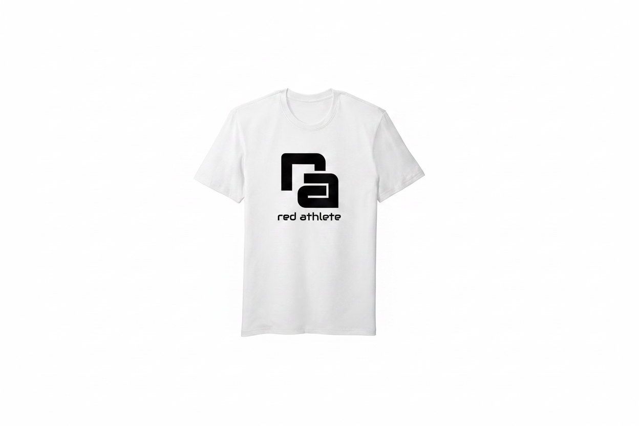 Red Athlete White Flex T Shirt - Black Logo