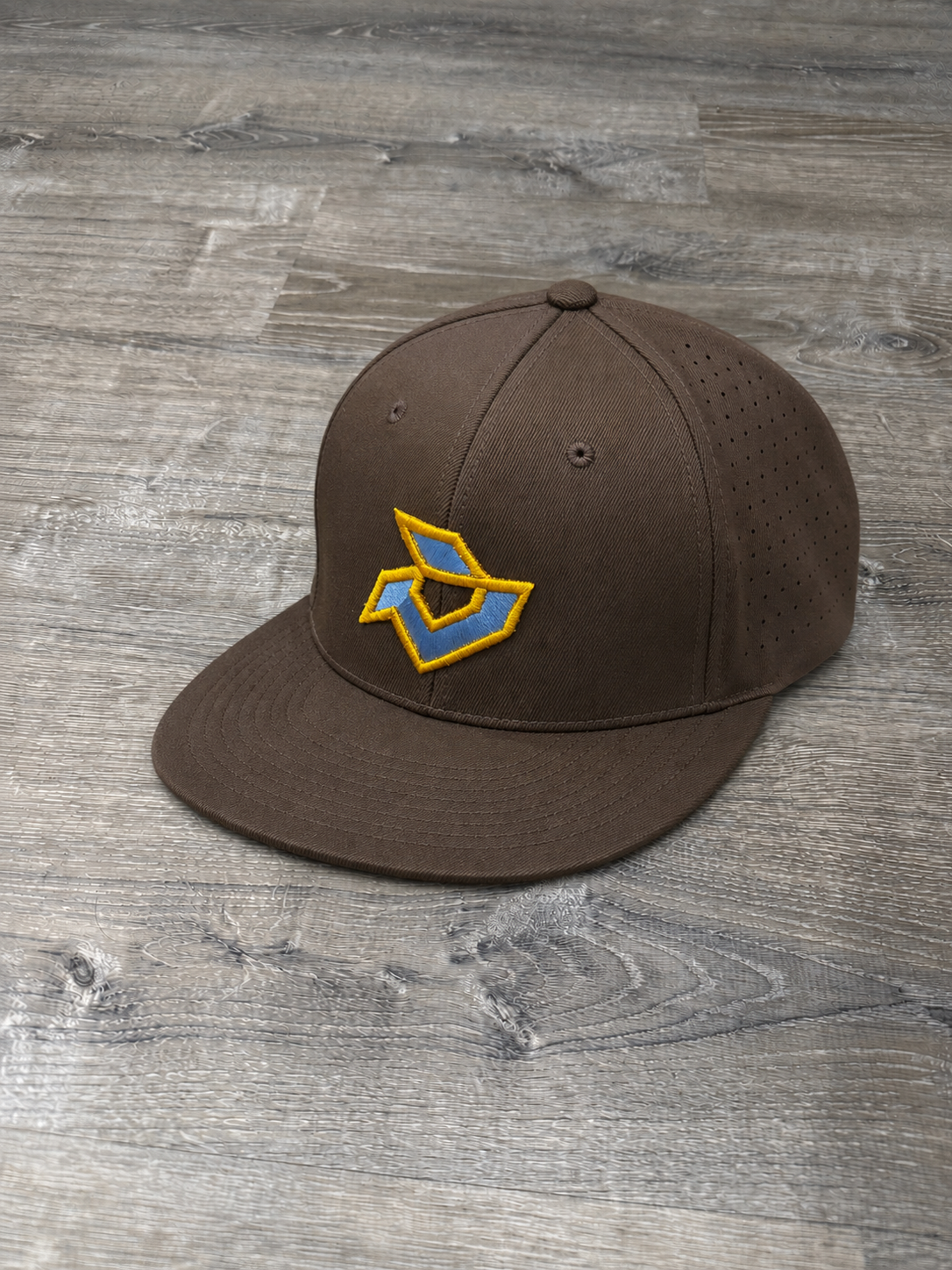 DeMarini Brown Performance Flexfit- Columbia Blue/Athletic Gold