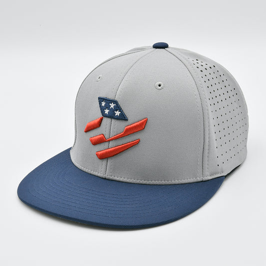 DeMarini Stars & Stripes Grey/Navy Blue Performance Flexfit