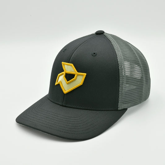 DeMarini Black/Graphite Snapback Trucker Cap - Gold Logo