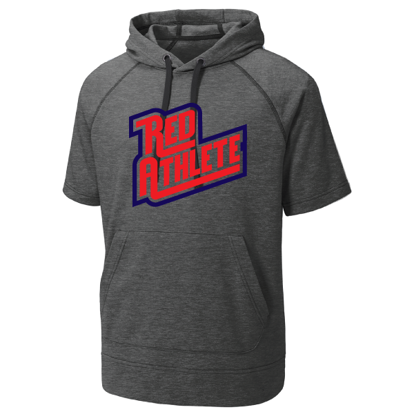 Red Athlete Short Sleeve Tri-Blend Fleece Hoodie - Heather Grey