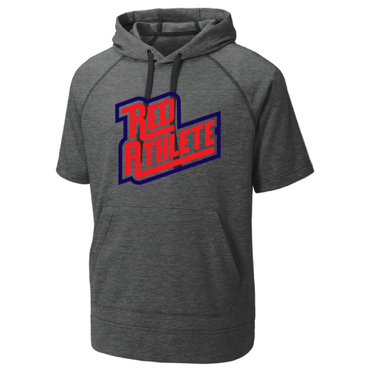 Red Athlete Short Sleeve Tri-Blend Fleece Hoodie - Heather Grey