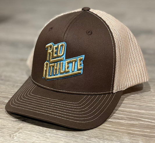 Red Athlete Snapback Trucker-Brown/Tan