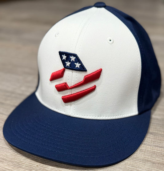 DeMarini White/Navy Blue Performance USA Flexfit