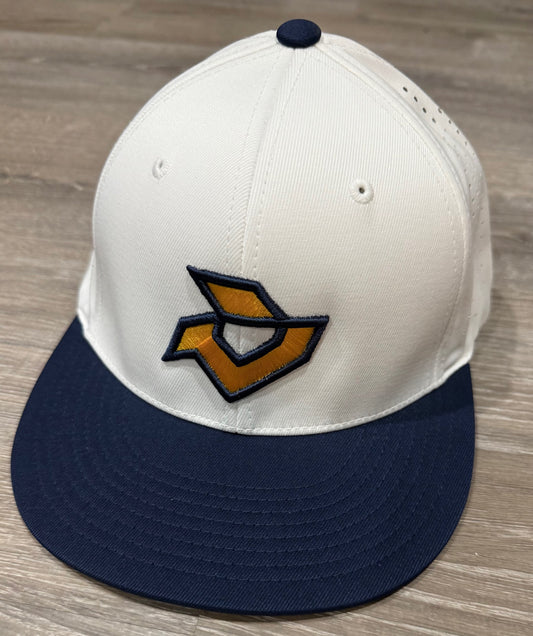 DeMarini White/Navy Performance Flexfit-Athletic Gold/Navy Logo