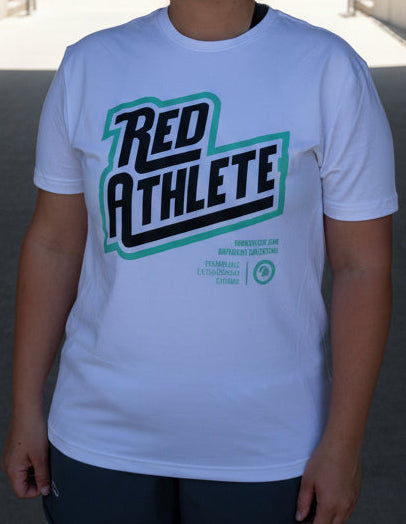 Red Athlete White Soft Flex T-Shirt - Black/Mint logo