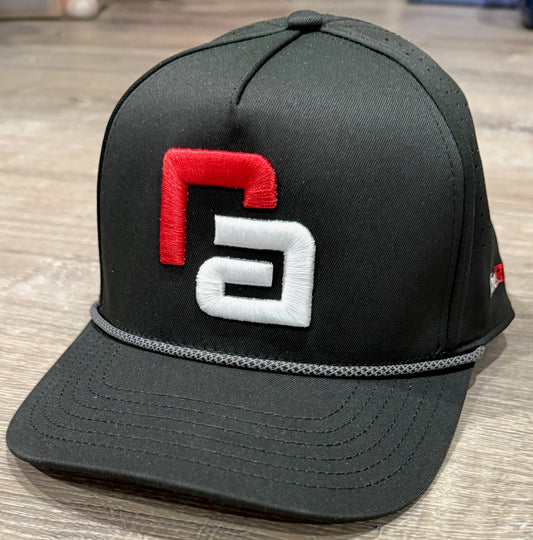 Red Athlete Perforated Snapback Rope Hat - Black