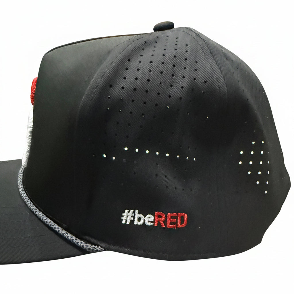 Red Athlete Perforated Snapback Rope Hat - Black