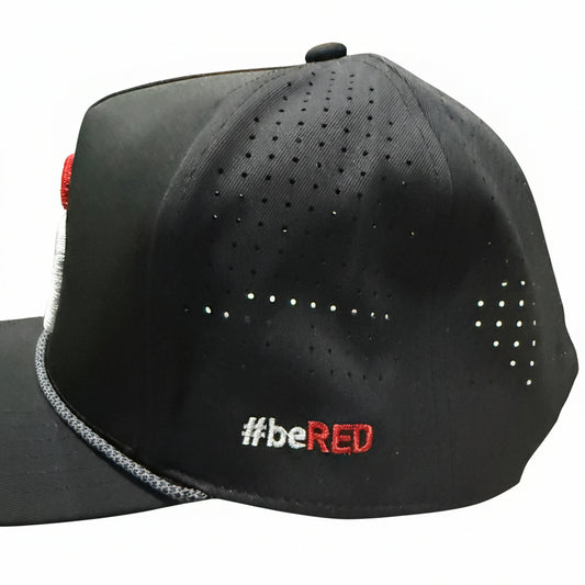 Red Athlete Perforated Snapback Rope Hat - Black