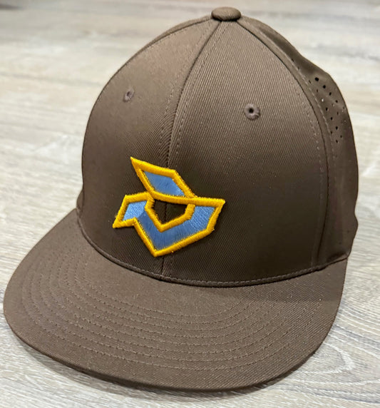 DeMarini Brown Performance Flexfit- Columbia Blue/Athletic Gold