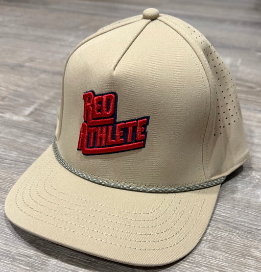 Red Athlete Perforated Snapback Rope Hat - Tan