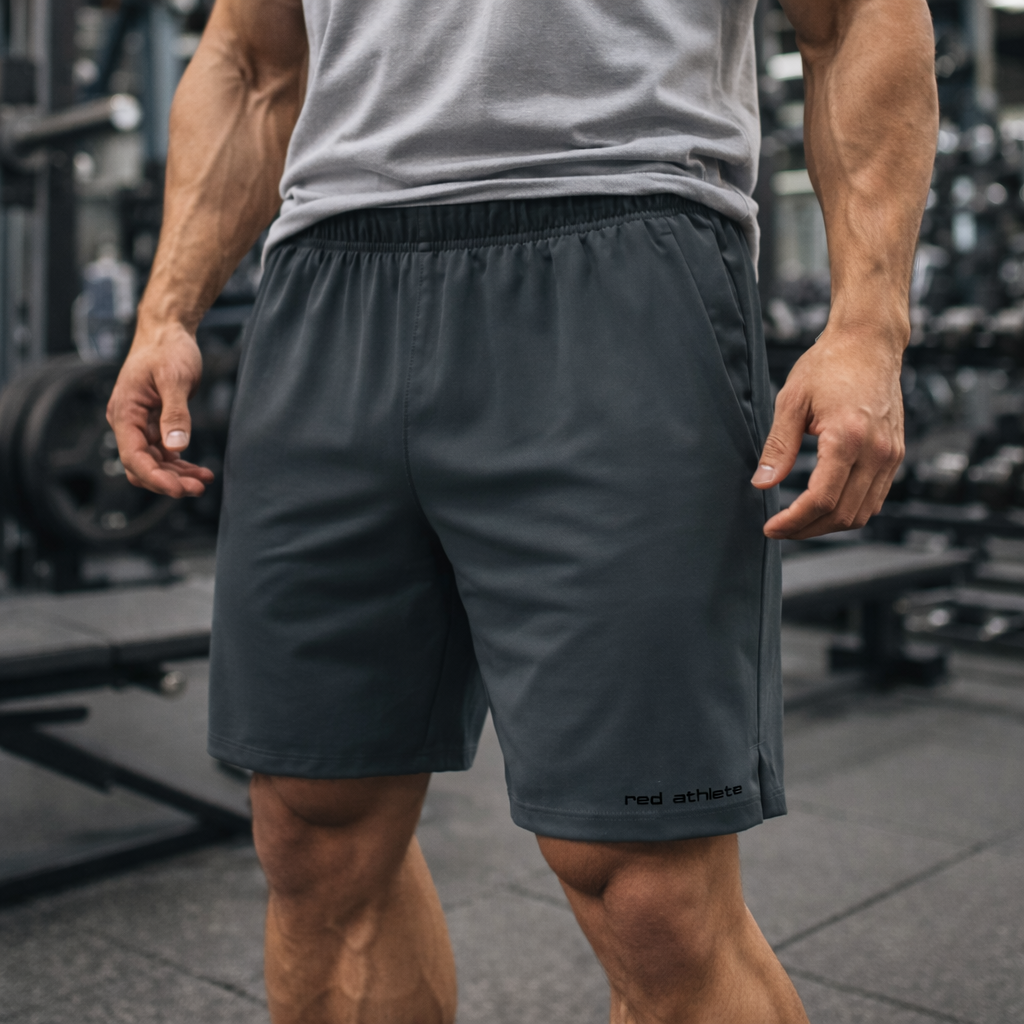 Red Athlete Mens Shorts - Grey