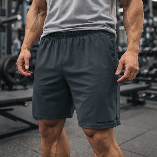 Red Athlete Mens Shorts - Grey