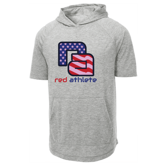 Red Athlete Short Sleeve T-Shirt Hoodie - Light Gray