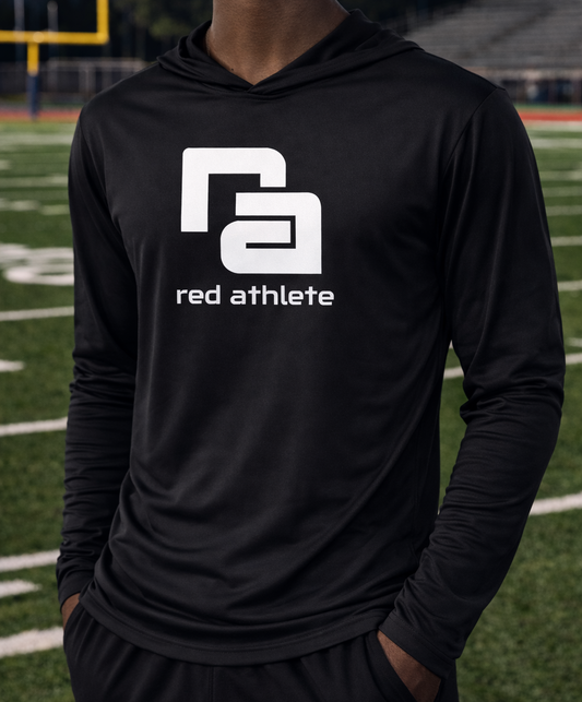 Red Athlete T Shirt Hoodie - Black