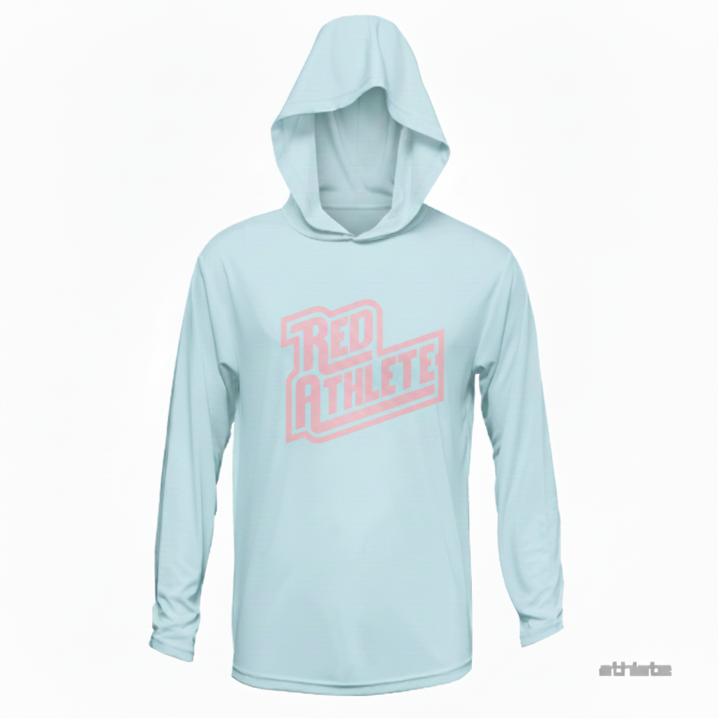 Red Athlete T Shirt Hoodie - Light Blue