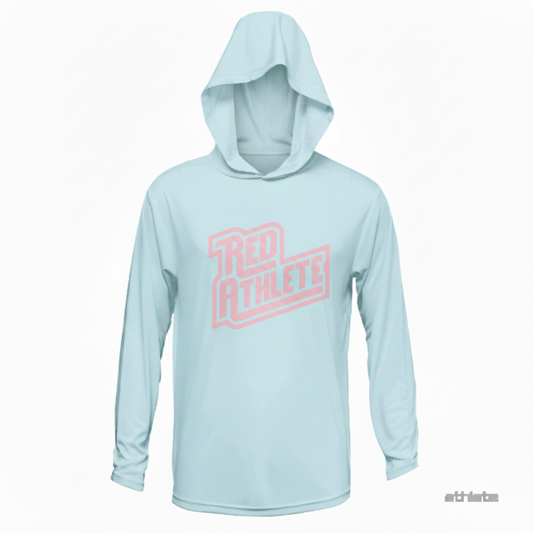 Red Athlete T Shirt Hoodie - Light Blue