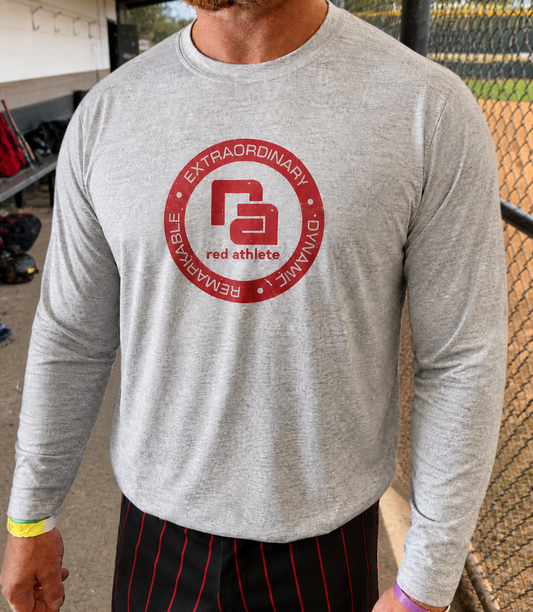 Red Athlete Silver Long Sleeve Soft Flex T-Shirt